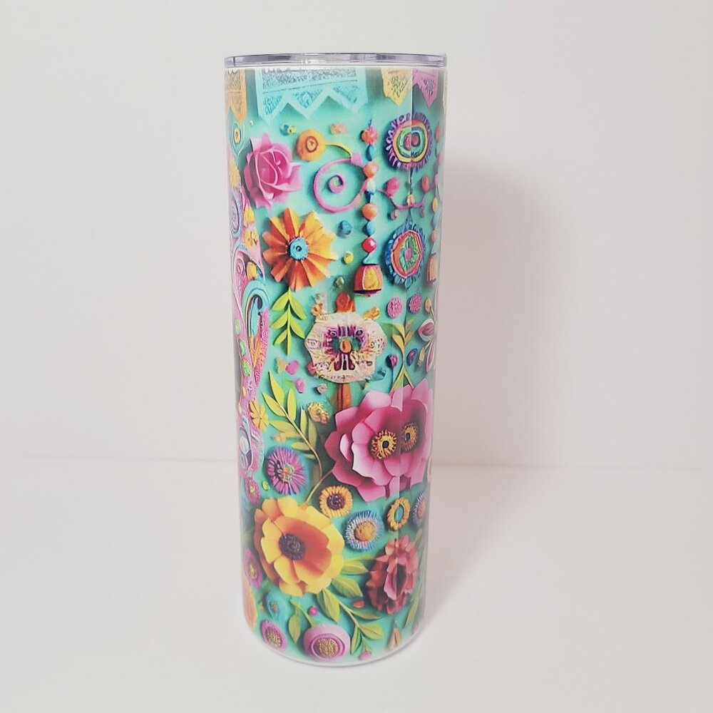 Sugar Skull & Floral 20 oz skinny tumbler – Day of the Dead Vibes! - Picture 3 of 6